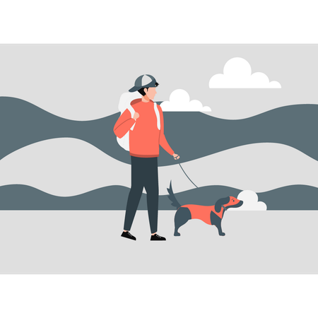 Un homme continue avec son chien  Illustration