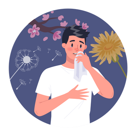 Homme allergique au pollen  Illustration