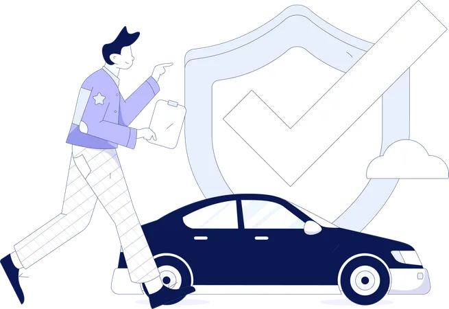 Homme avec protection d'assurance de voiture  Illustration