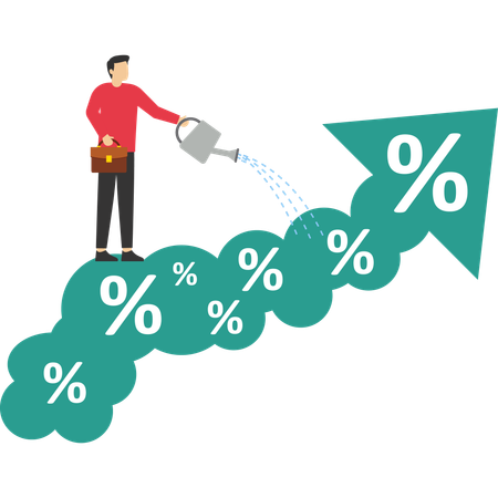 Homme avec augmentation du taux d'intérêt sur un dépôt  Illustration