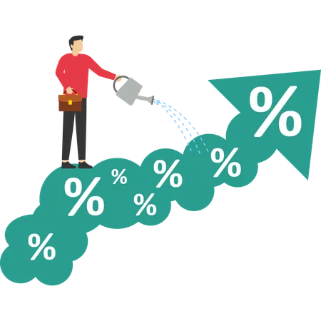 Homme avec augmentation du taux d'intérêt sur un dépôt  Illustration