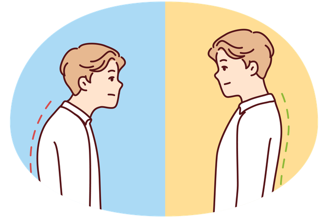 Homme avec une bonne et une mauvaise posture du dos  Illustration