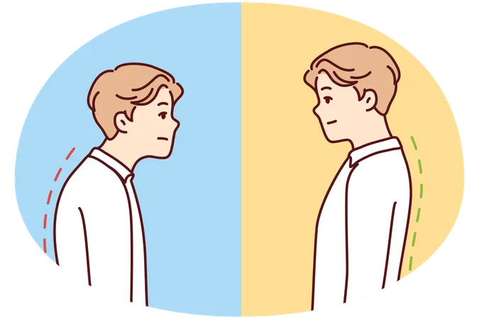 Homme avec une bonne et une mauvaise posture du dos  Illustration
