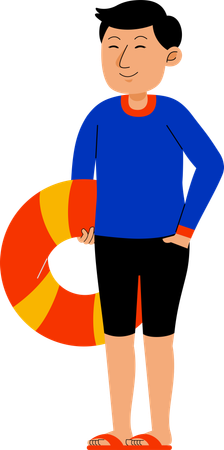 Homme avec bouée à la plage  Illustration