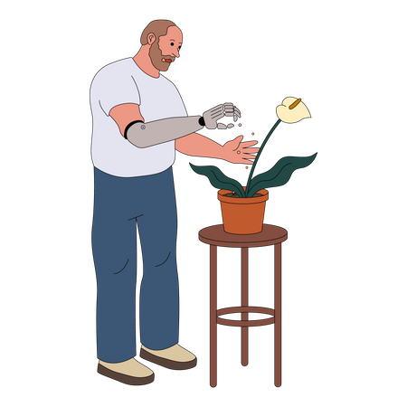 Homme avec bras prothétique plantant des cultures  Illustration
