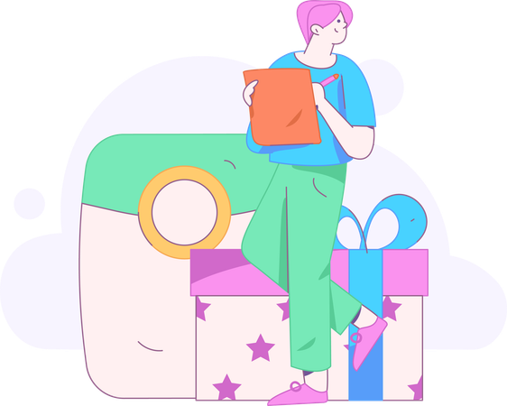 Homme avec cadeau angpow  Illustration