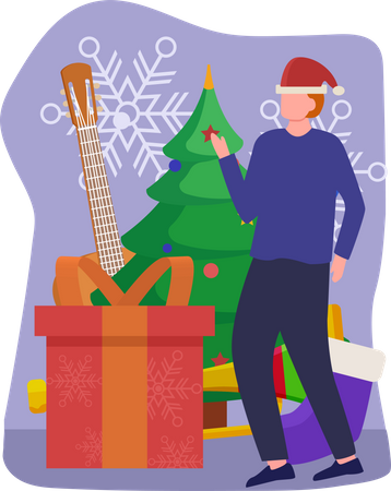 Homme avec cadeau de Noël  Illustration