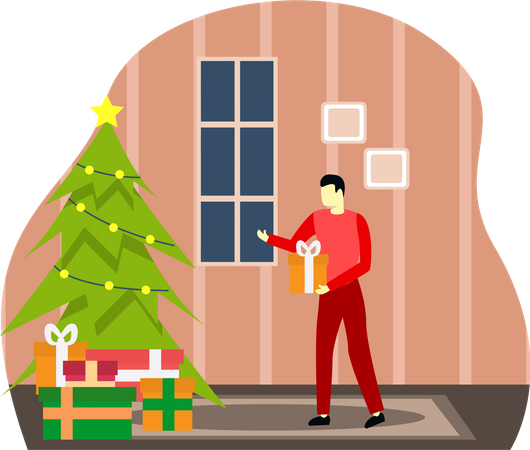 Homme avec cadeau de Noël  Illustration