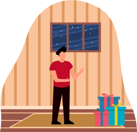 Homme avec cadeau de Noël  Illustration