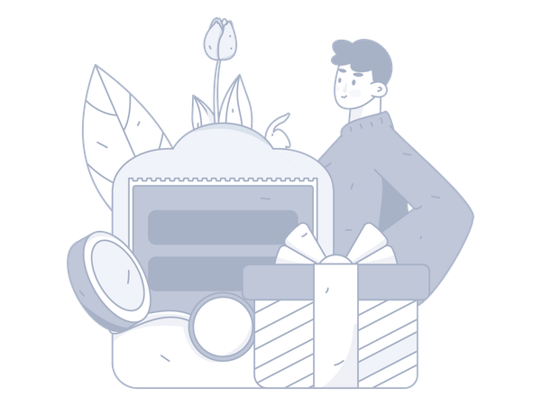 Homme avec cadeau et argent  Illustration