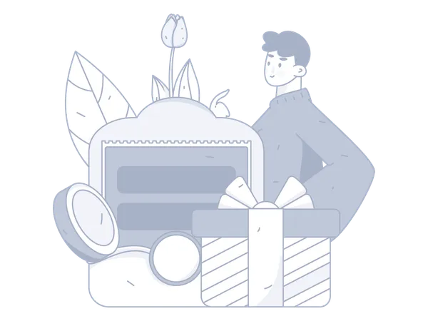 Homme avec cadeau et argent  Illustration