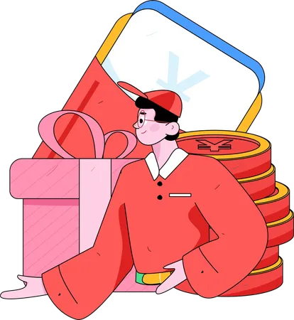 Homme avec cadeau et argent  Illustration