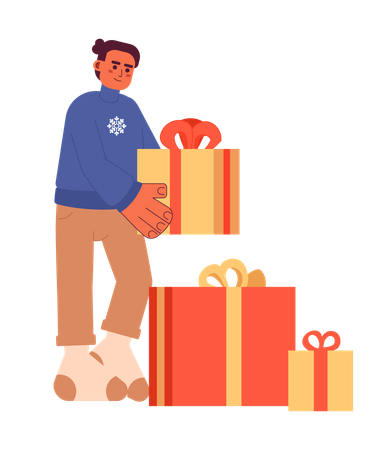 Homme avec des cadeaux de Noël  Illustration