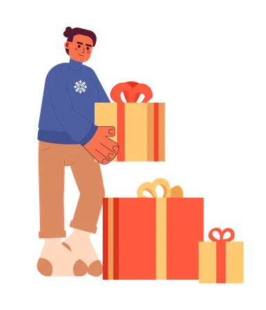 Homme avec des cadeaux de Noël  Illustration