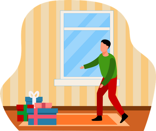 Homme avec des cadeaux de Noël  Illustration