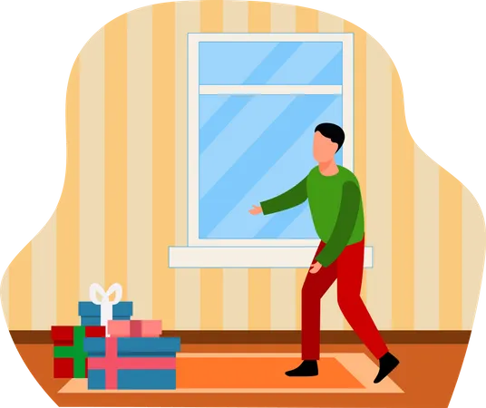 Homme avec des cadeaux de Noël  Illustration