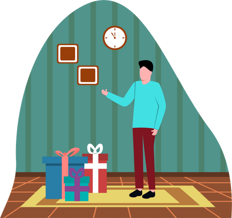 Homme avec des cadeaux de Noël  Illustration