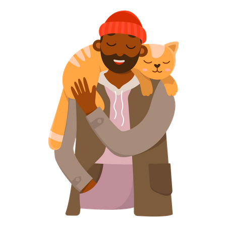 Homme avec chat  Illustration