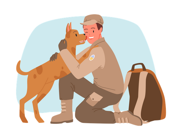 Homme avec chien de compagnie  Illustration