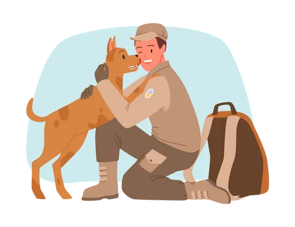 Homme avec chien de compagnie  Illustration