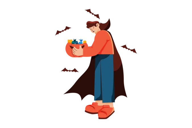 Homme avec citrouille d'Halloween  Illustration