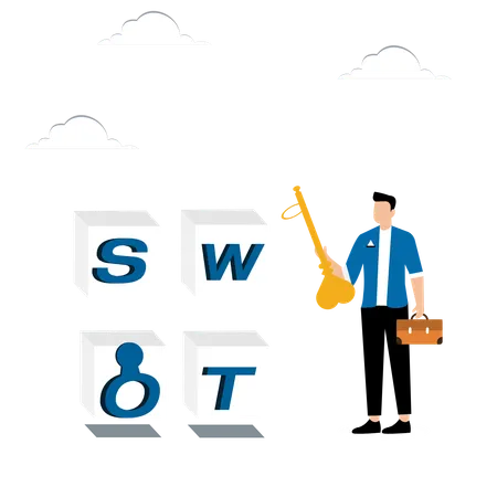 Homme avec une clé près de SWOT avec trou de serrure  Illustration