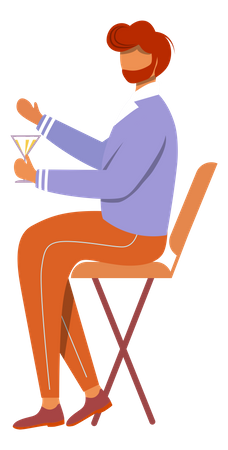 Homme avec un cocktail assis sur une chaise  Illustration