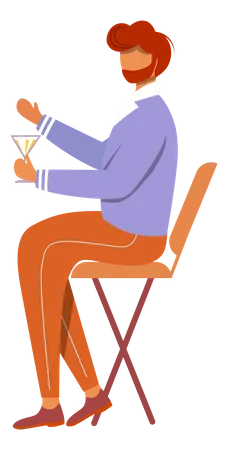 Homme avec un cocktail assis sur une chaise  Illustration