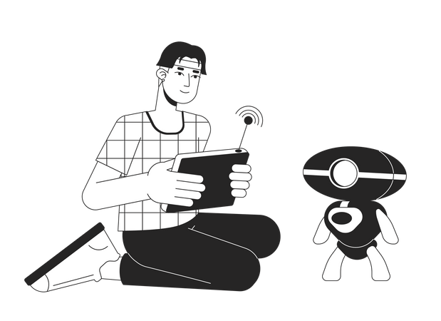 Homme avec robot de test de console sans fil  Illustration