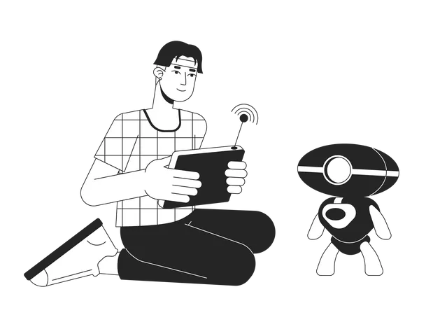 Homme avec robot de test de console sans fil  Illustration