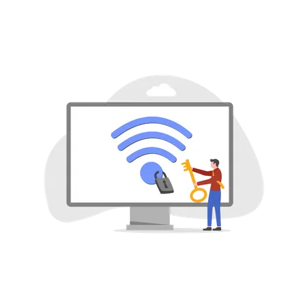 Homme avec cryptage Wifi  Illustration