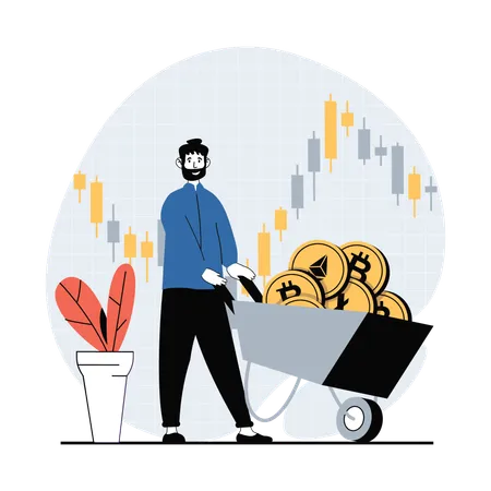 Homme avec chariot crypto  Illustration