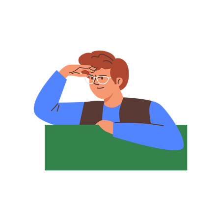 Un homme portant des lunettes met sa main sur son front et regarde quelqu'un  Illustration