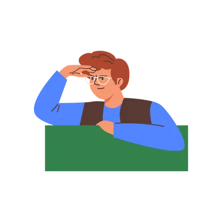 Un homme portant des lunettes met sa main sur son front et regarde quelqu'un  Illustration