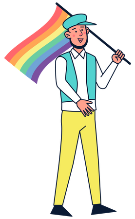 Homme avec drapeau arc-en-ciel  Illustration