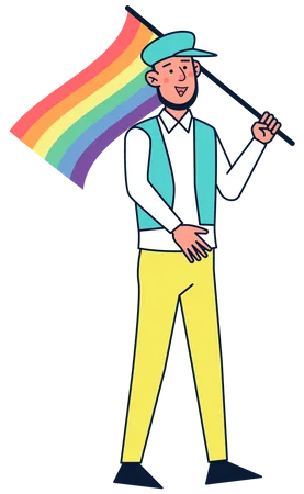 Homme avec drapeau arc-en-ciel  Illustration