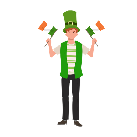 Homme avec drapeau irlandais  Illustration