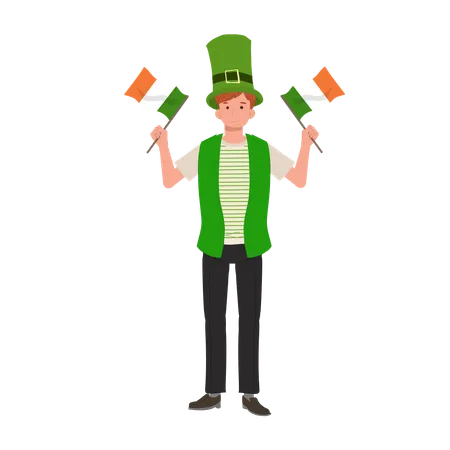 Homme avec drapeau irlandais  Illustration