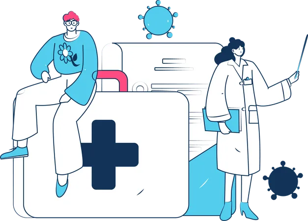 Homme avec une femme médecin montrant un rapport corona  Illustration