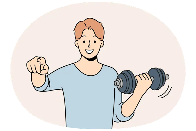 Un homme avec un haltère pointe vers l'écran  Illustration