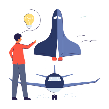 Homme avec des innovations aérospatiales  Illustration