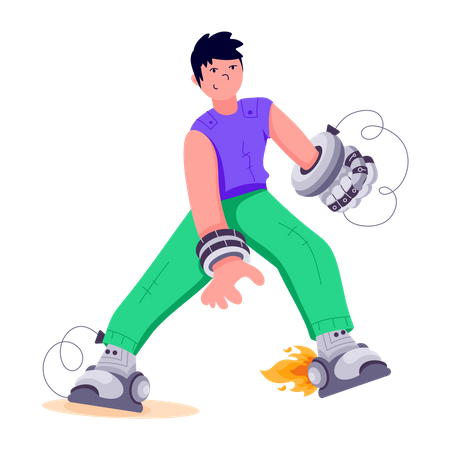 Homme avec main et jambes robotiques  Illustration