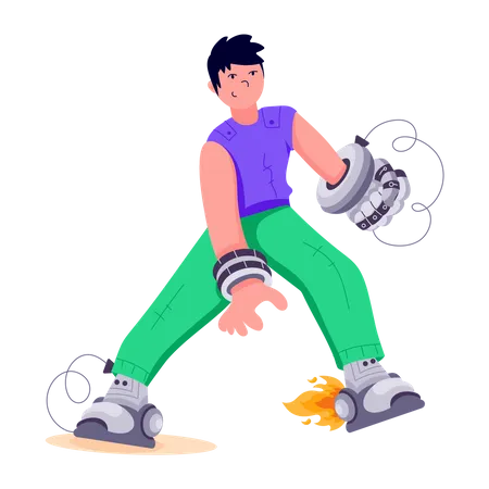 Homme avec main et jambes robotiques  Illustration