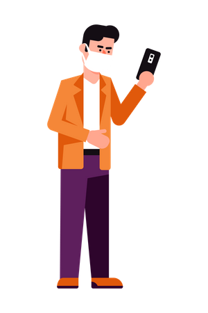 Homme avec masque facial parlant au téléphone  Illustration