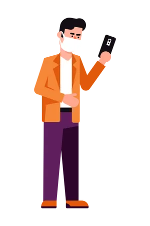 Homme avec masque facial parlant au téléphone  Illustration