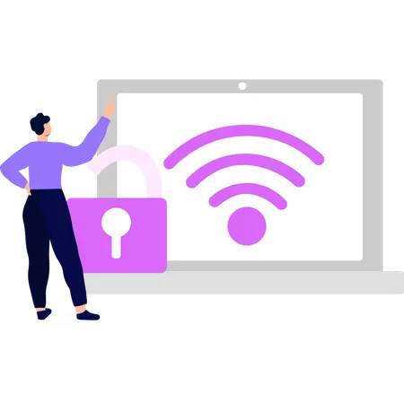 Homme avec mot de passe Wi-Fi protégé  Illustration