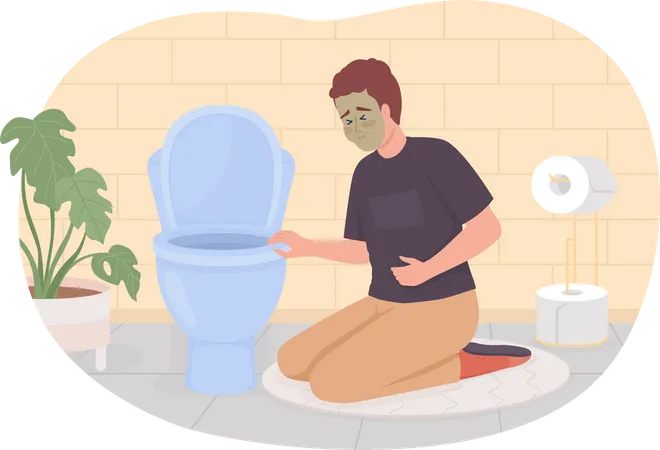 Homme souffrant de nausées près de la cuvette des toilettes  Illustration