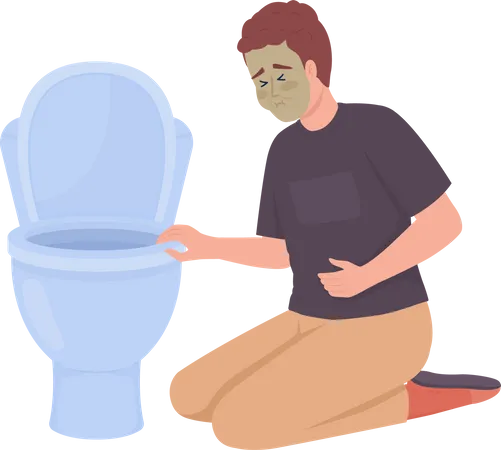 Homme souffrant de nausées près de la cuvette des toilettes  Illustration