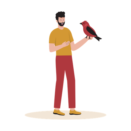 Homme avec oiseau de compagnie  Illustration