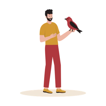 Homme avec oiseau de compagnie  Illustration